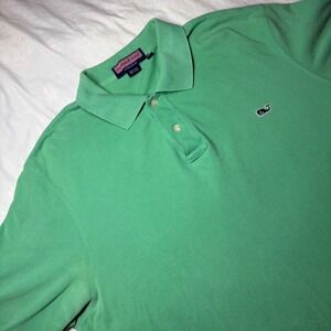 Vineyard Vines Men's Polo Shirt Green Whale Logo Short Sleeve Cotton Size L